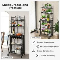 Costway 5-Tier Metal Kitchen Bakers Rack Microwave Storage Rack Oven Stand With Wine Organizer -Famous Furniture Store GUEST 385f5c52 8955 4700 929d 8f7656e70168