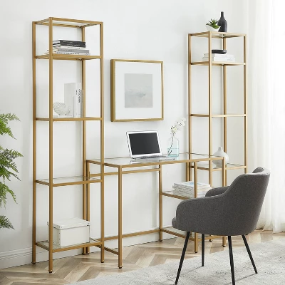 3pc Aimee Desk And Etagere Set Soft Gold - Crosley 3 3pc Aimee Desk And Etagere Set Soft Gold - Crosley