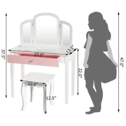 Costway Kids Vanity Set Princess Makeup Dressing Play Table Set W/Mirror White Pink -Famous Furniture Store GUEST 3923dceb 5a03 46b8 95e7 18774d38d2e6