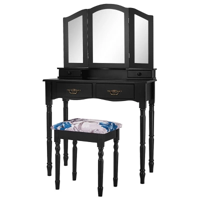 Costway Black Tri Folding Mirror Vanity Makeup Table Stool 4 Drawers 11 Costway Black Tri Folding Mirror Vanity Makeup Table Stool 4 Drawers - Image 9