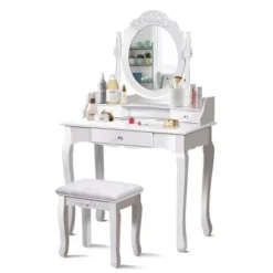 Costway White Vanity Wood Makeup Dressing Table Stool 3 Drawer 15 Costway White Vanity Wood Makeup Dressing Table Stool 3 Drawer -Famous Furniture Store GUEST 3988ca20 7007 4b83 b59c 11aeaabc9d12