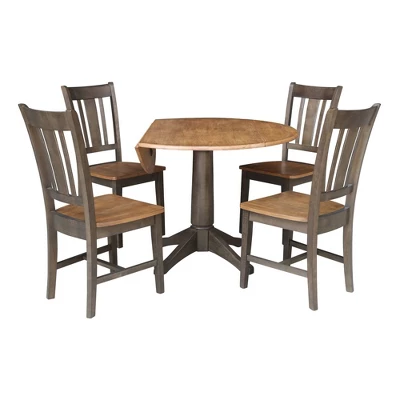 42" Round Dual Drop Leaf Dining Table With 4 Splat Back Chairs Hickory/Washed Coal - International Concepts 4 42" Round Dual Drop Leaf Dining Table With 4 Splat Back Chairs Hickory/Washed Coal - International Concepts - Image 2