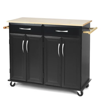 Costway Rolling Kitchen Trolley Island Black Cart Wood Top Storage Cabinet Utility W/ Drawers 11 Costway Rolling Kitchen Trolley Island Black Cart Wood Top Storage Cabinet Utility W/ Drawers - Image 9