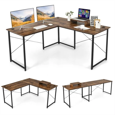 Costway L-Shaped Reversible Computer Desk 2-Person Long Table W/Monitor Stand 11 Costway L-Shaped Reversible Computer Desk 2-Person Long Table W/Monitor Stand - Image 9