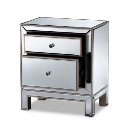 Fadri 2 Drawers Mirrored Nightstand - Baxton Studio 3 Fadri 2 Drawers Mirrored Nightstand - Baxton Studio