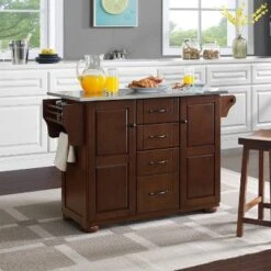 Eleanor Stainless Steel Top Kitchen Island Mahogany/Stainless Steel - Crosley