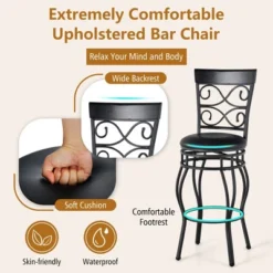 Costway Set Of 2/4 Vintage Swivel Bar Stools 30'' Bistro Upholstered Dining Chairs Black -Famous Furniture Store GUEST 3c407f29 6d31 47e5 8c8a c88de4dd418e