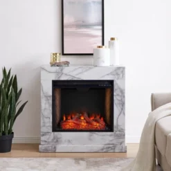 Dridun Faux Marble Fireplace White/Gray - Aiden Lane -Famous Furniture Store GUEST 3cb94506 df00 4ee3 90da c11c6c15f986