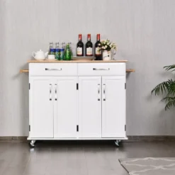 Costway Kitchen Trolley Island Utility Cart Wood Top Rolling Storage Cabinet Drawers White -Famous Furniture Store GUEST 3dd0438d 9ac7 4d02 aa83 8dab0952a274