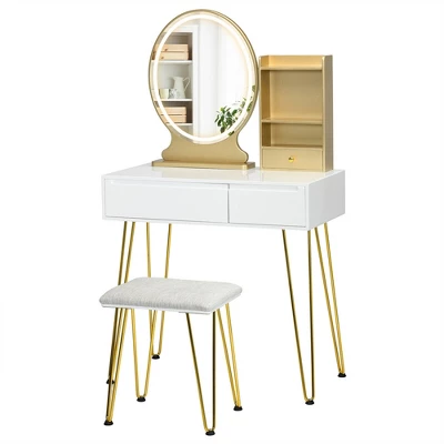 Costway Vanity Table Set Lighted Mirror Storage Drawer Shelf Cushion Stool 12 Costway Vanity Table Set Lighted Mirror Storage Drawer Shelf Cushion Stool - Image 10