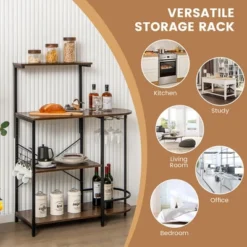 Costway Kitchen Bakers Rack Microwave Stand Coffee Bar W/ S-Hooks & Stemware Holder -Famous Furniture Store GUEST 3fbb20fb b735 4959 8532 930b81a90532