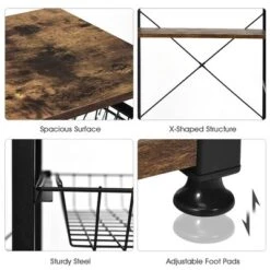 Costway Industrial Kitchen Baker's Rack Microwave Stand Utility Storage Shelf W/ 6 Hooks Steel Black -Famous Furniture Store GUEST 402e62ef 6fd3 488b b918 01a474c65e2b