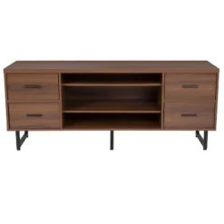 Flash Furniture Lincoln Collection TV Stand In Rustic Wood Grain Finish