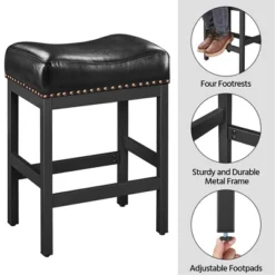 Yaheetech 26"H Bar Stools Faux Leather Counter Height Stools With Nailhead Trims Set Of 2, Black -Famous Furniture Store GUEST 40b6f482 d16b 4b68 8530 d990289e2c57