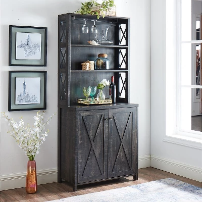 Home Source Elegant Charcoal Bar Cabinet | Kitchen Cabinet With Microwave Stand 6 Home Source Elegant Charcoal Bar Cabinet | Kitchen Cabinet With Microwave Stand - Image 4