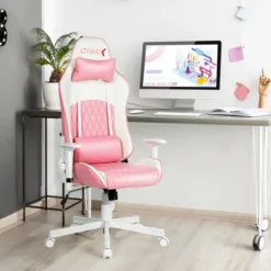 Costway Gaming Chair Racing Style Adjustable Swivel Computer Office Chair Pink -Famous Furniture Store GUEST 4187a229 c97c 4d31 a446 cef4151f22f9