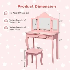 Costway Kids Vanity Table & Stool Princess Dressing Make Up Play Set For Girls Pink -Famous Furniture Store GUEST 41fb932d 8c1f 42f9 8dc2 139c79985f8a