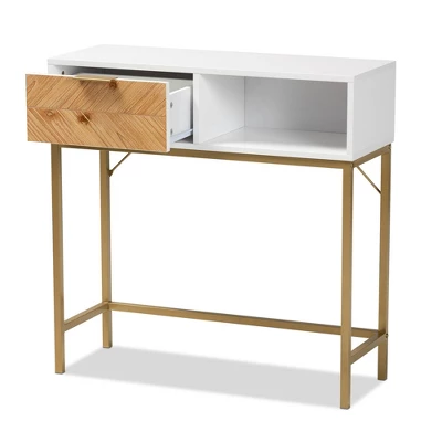 Giona Two-Tone Wood And Metal 1 Drawer Console Table White/Gold - Baxton Studio 4 Giona Two-Tone Wood And Metal 1 Drawer Console Table White/Gold - Baxton Studio - Image 2