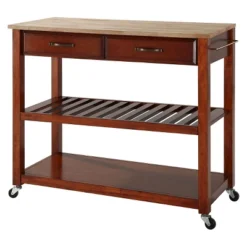 Natural Wood Top Kitchen Cart/Island With Optional Stool Storage - Crosley -Famous Furniture Store GUEST 4322b712 b5b8 4f06 80c4 189f4810be1d