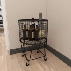 Industrial Metal Storage Cart Round Black CosmoLiving By Cosmopolitan -Famous Furniture Store GUEST 447ac3aa 6bfd 449f 9014 9983a9354885