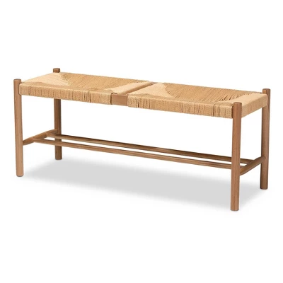Saura Oak Wood Hemp Dining Bench Brown - Baxton Studio 4 Saura Oak Wood Hemp Dining Bench Brown - Baxton Studio - Image 2