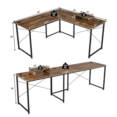 Costway L-Shaped Reversible Computer Desk 2-Person Long Table W/Monitor Stand 5 Costway L-Shaped Reversible Computer Desk 2-Person Long Table W/Monitor Stand - Image 3