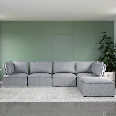 Sybil Modular Ottoman Gray Linen - Room & Joy 4 Sybil Modular Ottoman Gray Linen - Room & Joy - Image 2