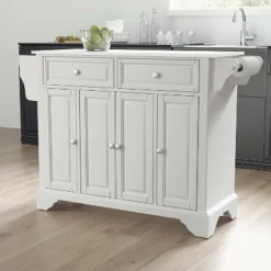 Lafayette Granite White Top Full Size Kitchen Island/Cart White - Crosley