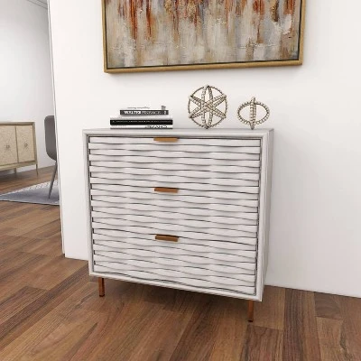 Contemporary Carved Woven Pattern 3 Drawer Wood Cabinet White - Olivia & May 11 Contemporary Carved Woven Pattern 3 Drawer Wood Cabinet White - Olivia & May - Image 9
