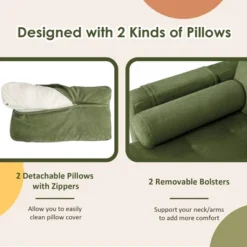 Costway Modern Loveseat 2-Seat Sofa Couch W/ 2 Bolsters & Side Storage Pocket Army Green -Famous Furniture Store GUEST 454e7590 1367 404b a20b 07bd4a7f8b81