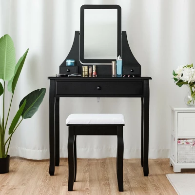 Costway Square Mirror Dressing Table Set Makeup Vanity For Bedroom, Living Room White/Black 5 Costway Square Mirror Dressing Table Set Makeup Vanity For Bedroom, Living Room White/Black - Image 3