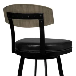 30" Frisco Faux Leather Metal Barstool Black/Gray Wood Back - Armen Living -Famous Furniture Store GUEST 46322c5e f660 43b6 b267 4313b1b2f0dd