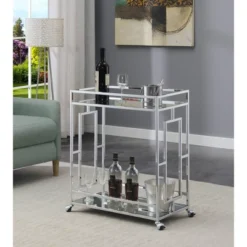 Town Square Bar Cart Clear Glass/Mirror/Chrome - Breighton Home