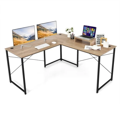 Costway L-Shaped Reversible Computer Desk 2-Person Long Table W/Monitor Stand 15 Costway L-Shaped Reversible Computer Desk 2-Person Long Table W/Monitor Stand - Image 13