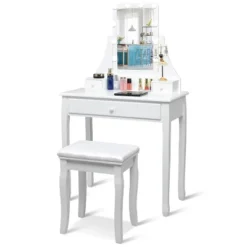 Tangkula Make-Up Vanity Table Dresser Set W/LED Light & Padded Stool -Famous Furniture Store GUEST 47e57a1a e1f3 4bea 8309 ab852755cd97