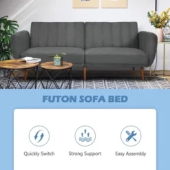 Costway Convertible Futon Sofa Bed Adjustable Couch Sleeper W/ Wood Legs NavyGreyYellow -Famous Furniture Store GUEST 48088581 845c 4cd4 bb96 ff5e9dd30d2c