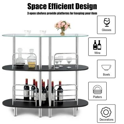 Costway Decorative Storage Cabinets Home Liquor Pub Table W/Tempered Glass Top & 2 Shelves 8 Costway Decorative Storage Cabinets Home Liquor Pub Table W/Tempered Glass Top & 2 Shelves - Image 6