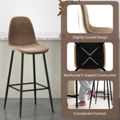 Costway Set Of 2 Bar Stools 29.5'' Velvet Upholstered High Back Bar Chairs Kitchen Brown/Grey 14 Costway Set Of 2 Bar Stools 29.5'' Velvet Upholstered High Back Bar Chairs Kitchen Brown/Grey -Famous Furniture Store GUEST 490b816c a75d 47af b4c4 84b5ed9ab900