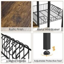 Yaheetech 5-Tier 56" H Baker’s Rack With Wire Basket & Power Outlets, Rustic Brown -Famous Furniture Store GUEST 49242dd9 ba1b 4616 a515 0d9a2f0eecae