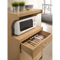 Microwave Kitchen Cart In Beech Brown - Hodedah -Famous Furniture Store GUEST 4b954ea6 320c 4b85 b5fc 7fd132f2d495