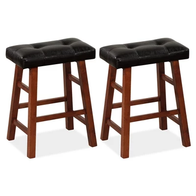 Costway Set Of 2 Upholstered Barstools 24''/29'' Backless Rubberwood Dining Chairs Black&Brown 11 Costway Set Of 2 Upholstered Barstools 24''/29'' Backless Rubberwood Dining Chairs Black&Brown - Image 9