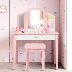 Costway Kids Vanity Set Princess Makeup Dressing Play Table Set W/Mirror White Pink -Famous Furniture Store GUEST 4bee96ac 5128 4faa 9101 e6e21920d27d