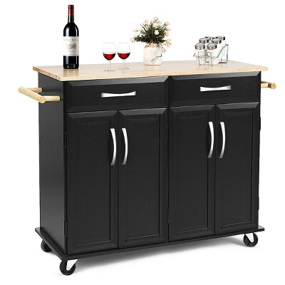 Costway Rolling Kitchen Trolley Island Black Cart Wood Top Storage Cabinet Utility W/ Drawers 10 Costway Rolling Kitchen Trolley Island Black Cart Wood Top Storage Cabinet Utility W/ Drawers - Image 8