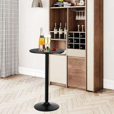 Costway Set Of 2 Round Pub Table 24" Bistro Bar Height Cocktail Table W/Metal Base Black 11 Costway Set Of 2 Round Pub Table 24" Bistro Bar Height Cocktail Table W/Metal Base Black - Image 9
