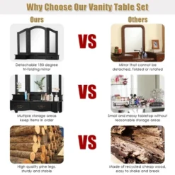 Costway Black Tri Folding Mirror Vanity Makeup Table Stool 4 Drawers 16 Costway Black Tri Folding Mirror Vanity Makeup Table Stool 4 Drawers -Famous Furniture Store GUEST 4c9b6dc4 0d3a 4302 b8ce 8c33b2c87bda