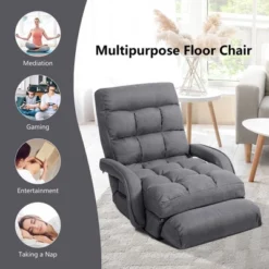 Costway Folding Floor Armchair W/ 6-position Adjustable Back & Lumbar Pillow RedGrey -Famous Furniture Store GUEST 4cbf3136 157c 49be 8417 991045ebda4d
