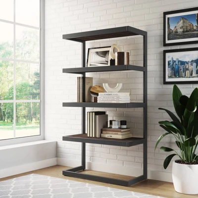 66" Cecilia Bookcase Distressed Charcoal Brown - WyndenHall 3 66" Cecilia Bookcase Distressed Charcoal Brown - WyndenHall