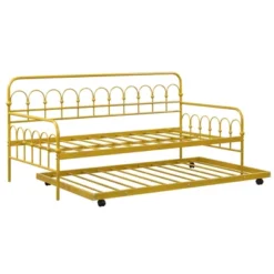 Costway Twin Size Metal Daybed With Trundle Space-Saving Sofa Bed Lockable Wheels Gold -Famous Furniture Store GUEST 4f71111f 2bc3 420d 8872 0282692c2703