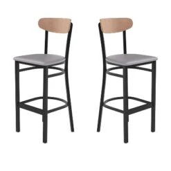 Flash Furniture Wright Set Of 2 Commercial Grade Barstools With 500 LB. Capacity Steel Frame, Solid Wood Seat, And Boomerang Back -Famous Furniture Store GUEST 4fe0793a cdaf 4d96 8320 415cb29d407c
