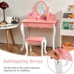 Costway Kids Vanity Princess Makeup Dressing Table Stool Set W/ Mirror Drawer -Famous Furniture Store GUEST 4fe0b85f 1a85 42d4 ada0 74dc7c9992f9